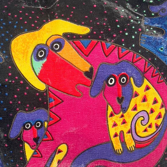 Laurel Burch Playful Dogs & Doggies Colorful Cotton Canvas Beach Bag 19 x 15 x 5 - Picture 2 of 16